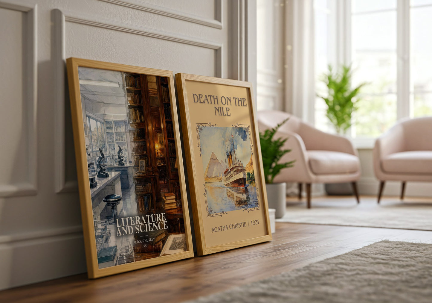 Literature And Science watercolour print framed by window – literary home decor