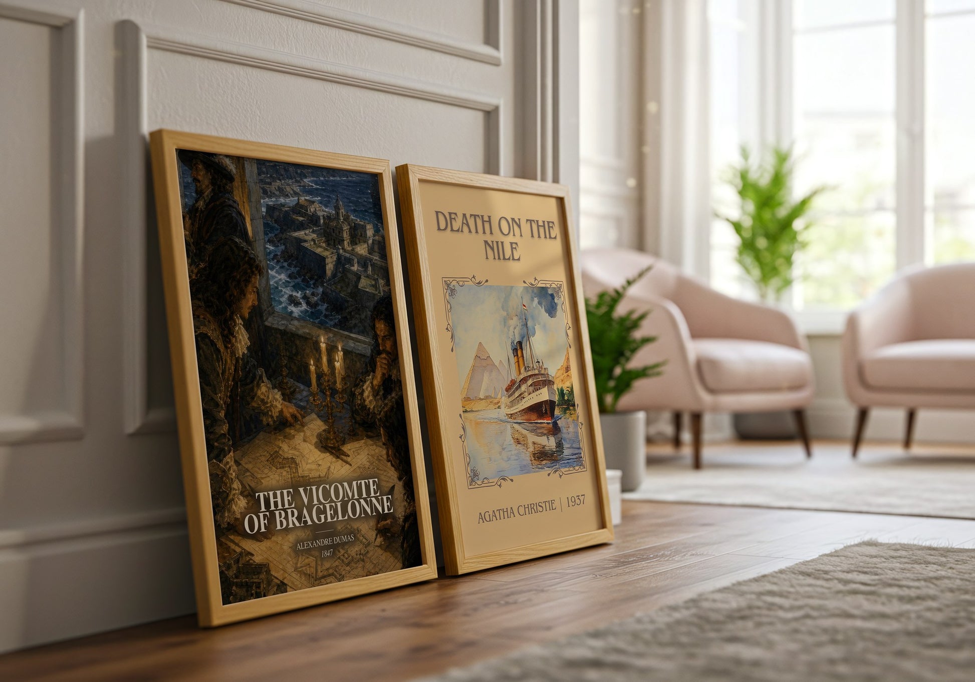 The Vicomte Of Bragelonne watercolour print framed by window – literary home decor