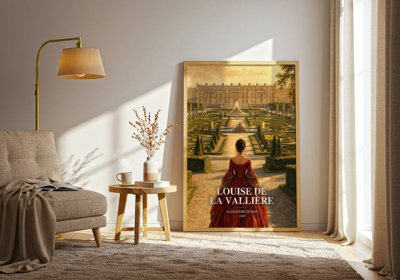 Louise De La Vallière watercolour print in frame leaning in hallway – historical fiction wall art