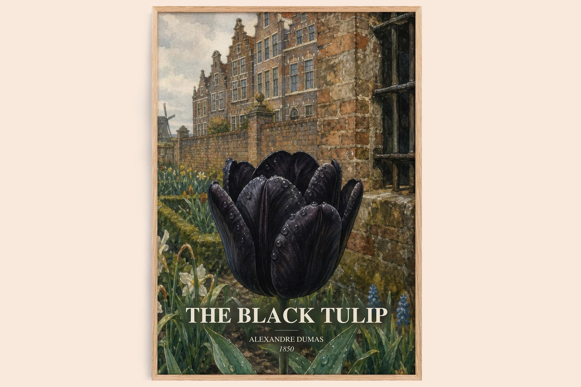 The Black Tulip watercolour book poster by Alexandre Dumas – framed literary art print