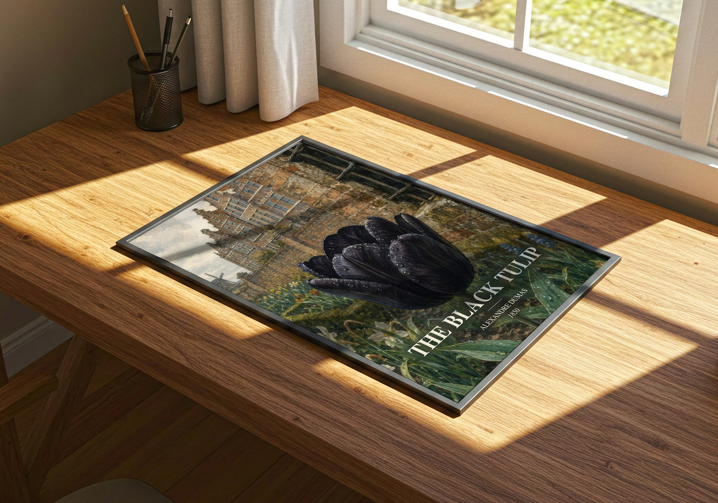 The Black Tulip watercolour book poster framed on wall – historical fiction wall art