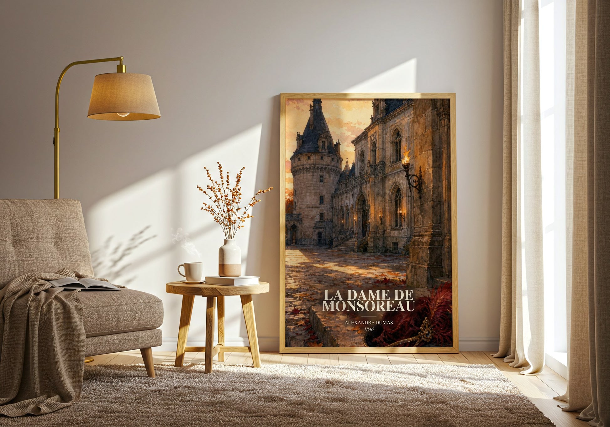La Dame De Monsoreau watercolour print in frame leaning in hallway – historical fiction wall art