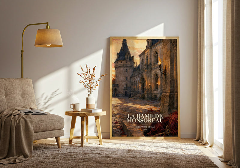 La Dame De Monsoreau watercolour print in frame leaning in hallway – historical fiction wall art
