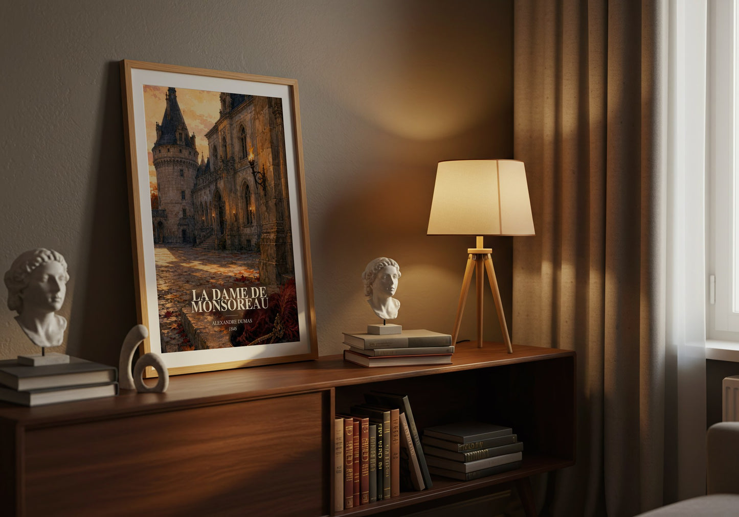 La Dame De Monsoreau watercolour print on bookshelf – Alexandre Dumas fan gift
