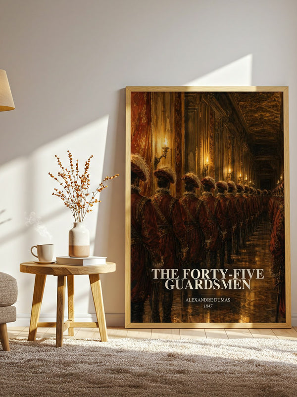 The Forty-Five Guardsmen watercolour print in frame leaning in hallway – historical fiction wall art