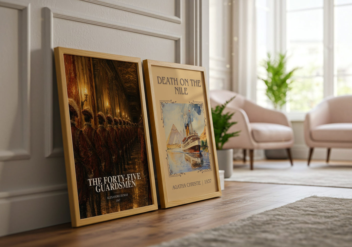 The Forty-Five Guardsmen watercolour print framed by window – literary home decor