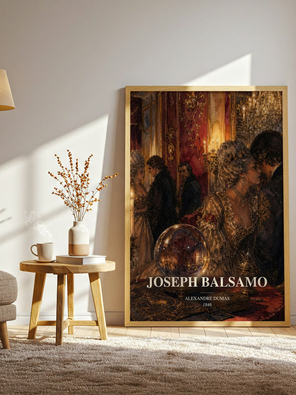 Joseph Balsamo watercolour print in frame leaning in hallway – historical fiction wall art