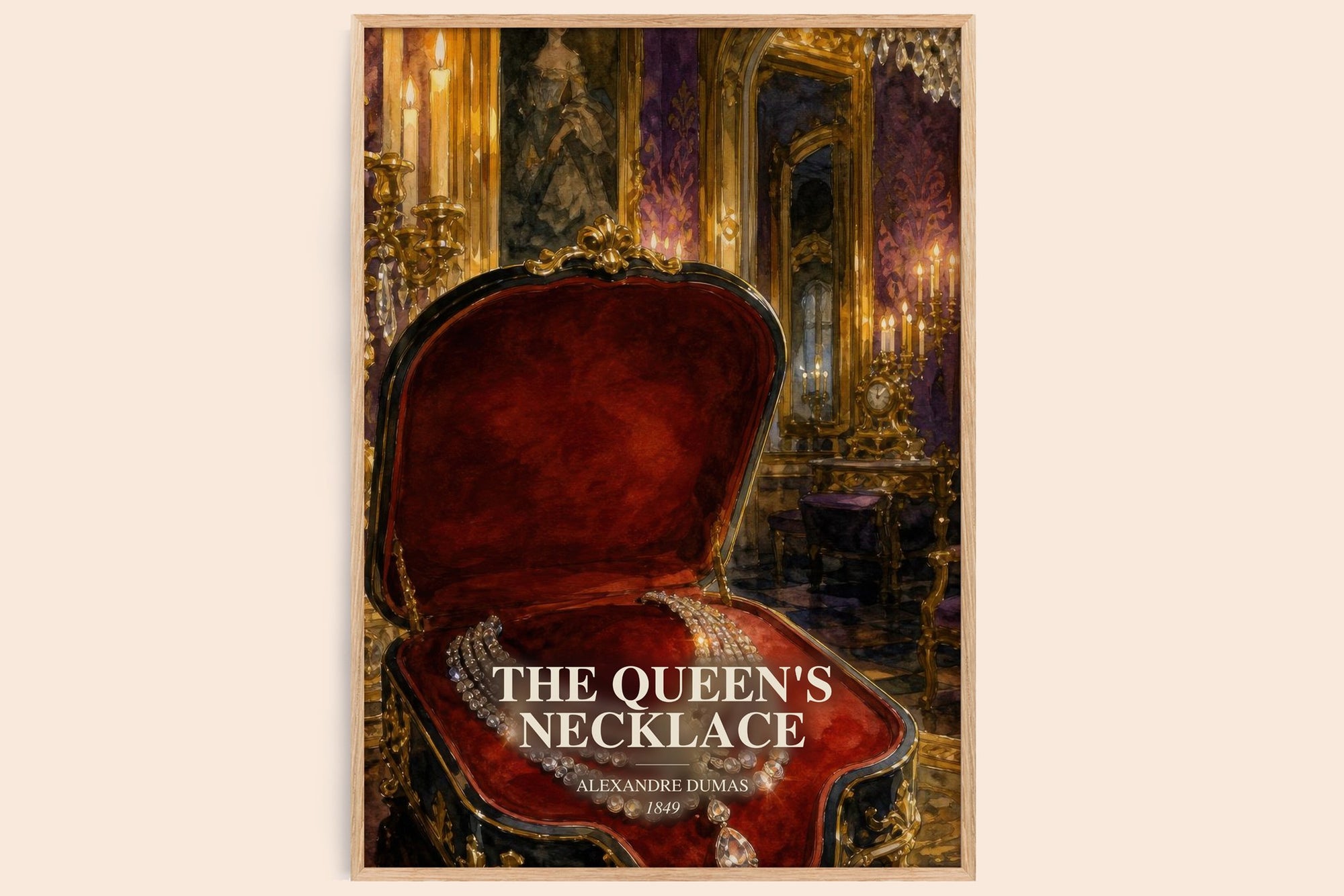 The Queen'S Necklace watercolour book poster by Alexandre Dumas – framed literary art print