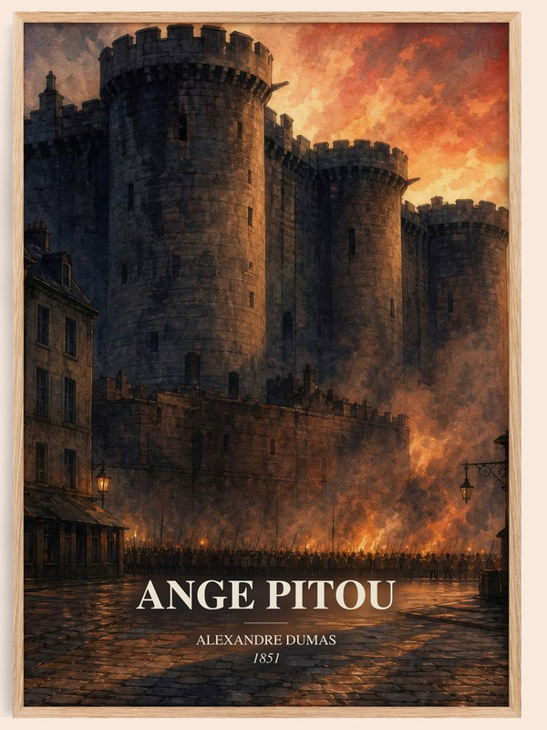 Ange Pitou watercolour book poster by Alexandre Dumas – framed literary art print