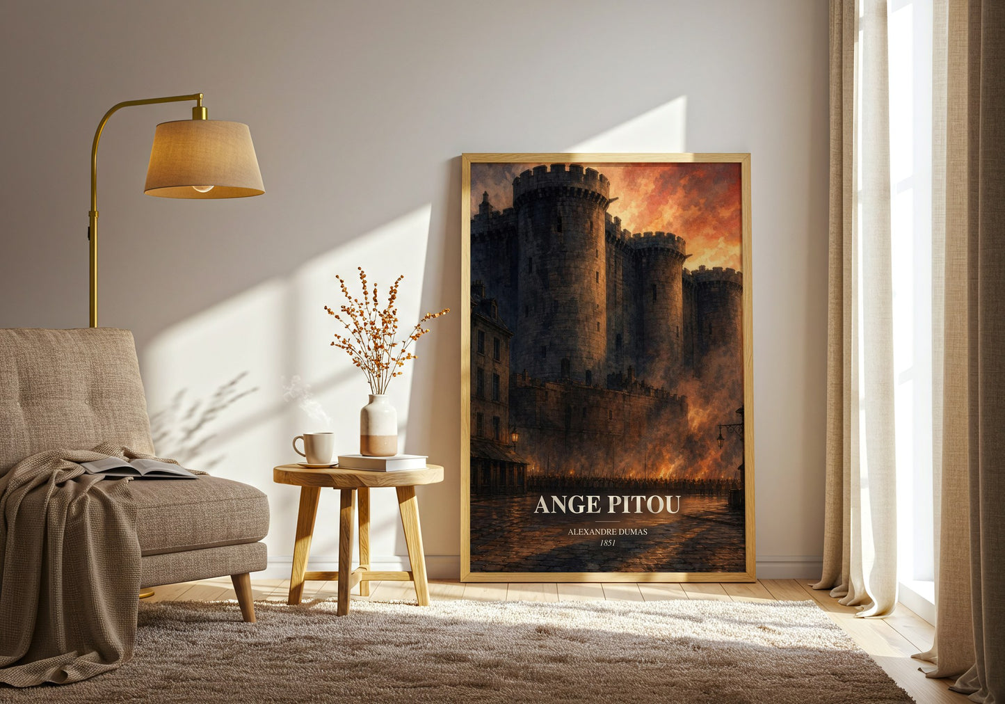 Ange Pitou watercolour print in frame leaning in hallway – historical fiction wall art