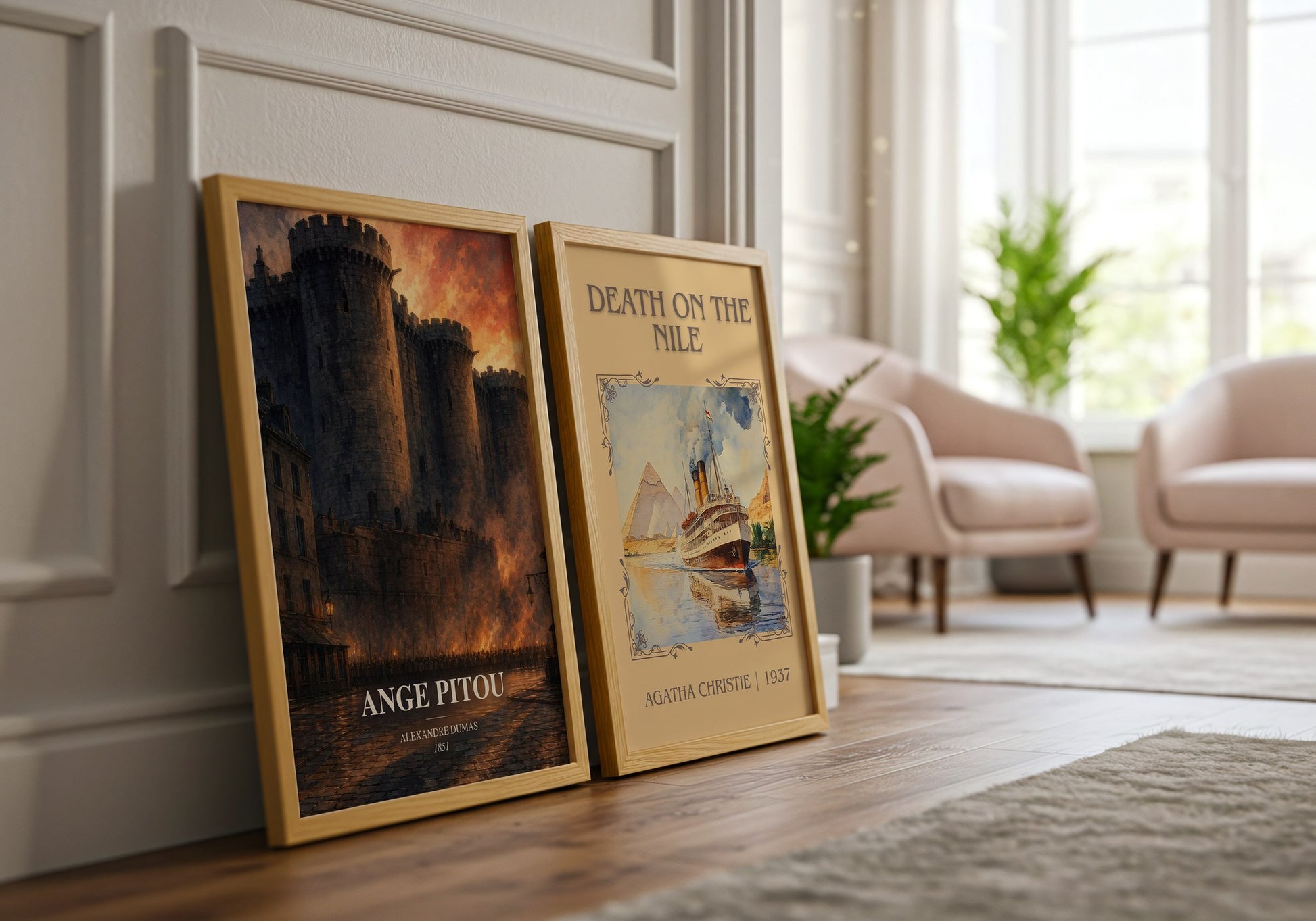 Ange Pitou watercolour print framed by window – literary home decor