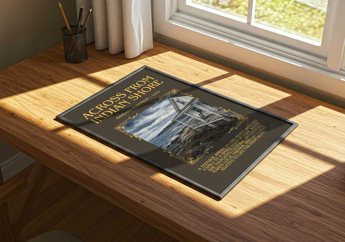 Across From Indian Shore Minimalist Book Poster by Barbara Robinson – print on a sunlit desk