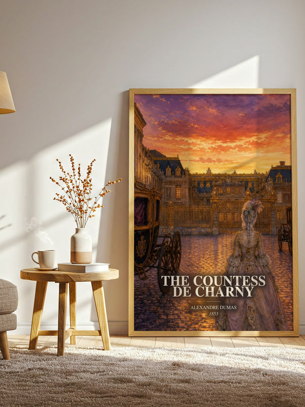 The Countess De Charny watercolour print in frame leaning in hallway – historical fiction wall art