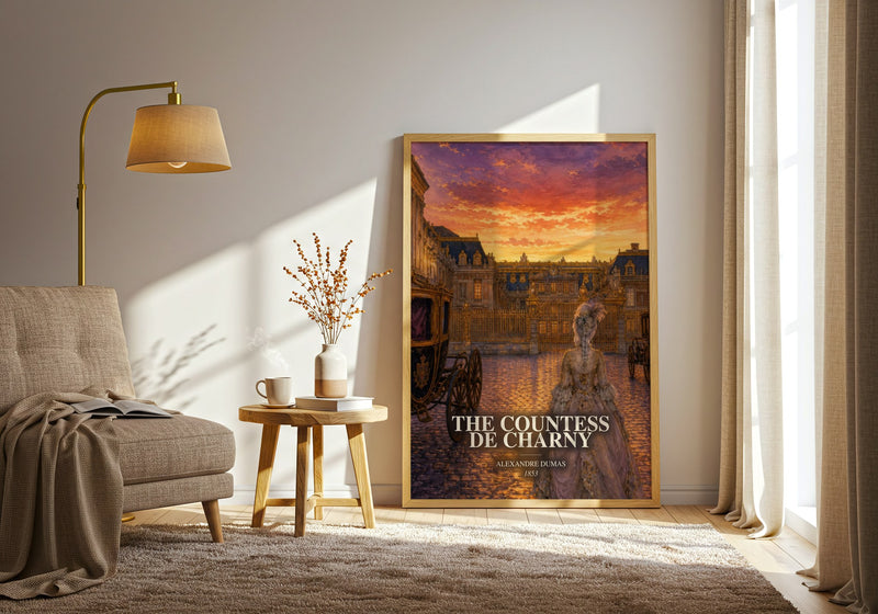 The Countess De Charny watercolour print in frame leaning in hallway – historical fiction wall art