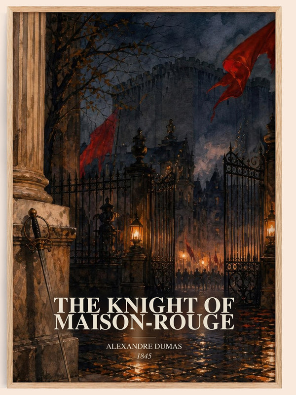 The Knight Of Maison-Rouge watercolour book poster by Alexandre Dumas – framed literary art print