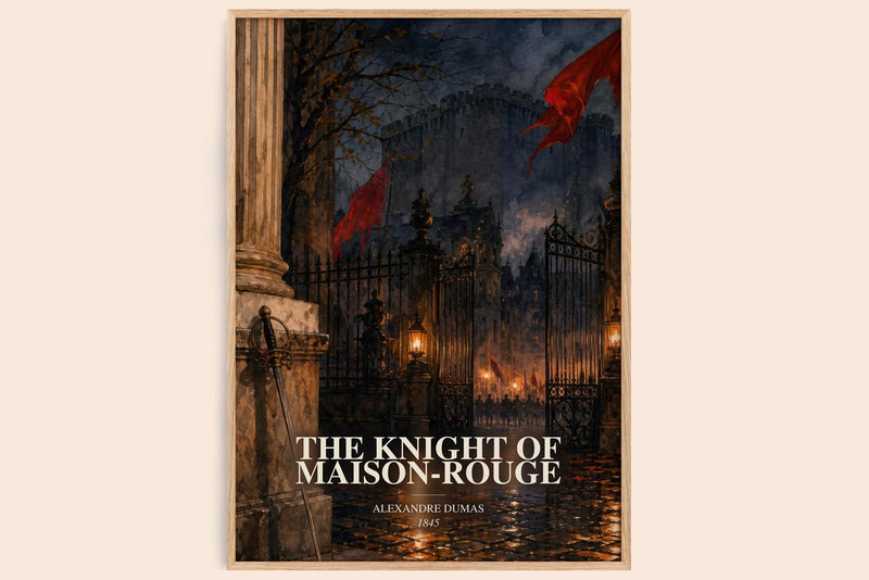 The Knight Of Maison-Rouge watercolour book poster by Alexandre Dumas – framed literary art print