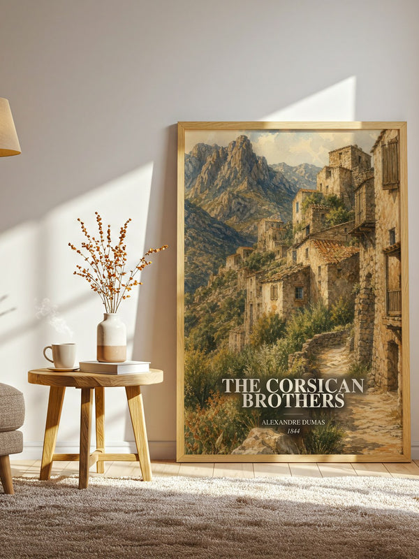 The Corsican Brothers watercolour print in frame leaning in hallway – adventure wall art