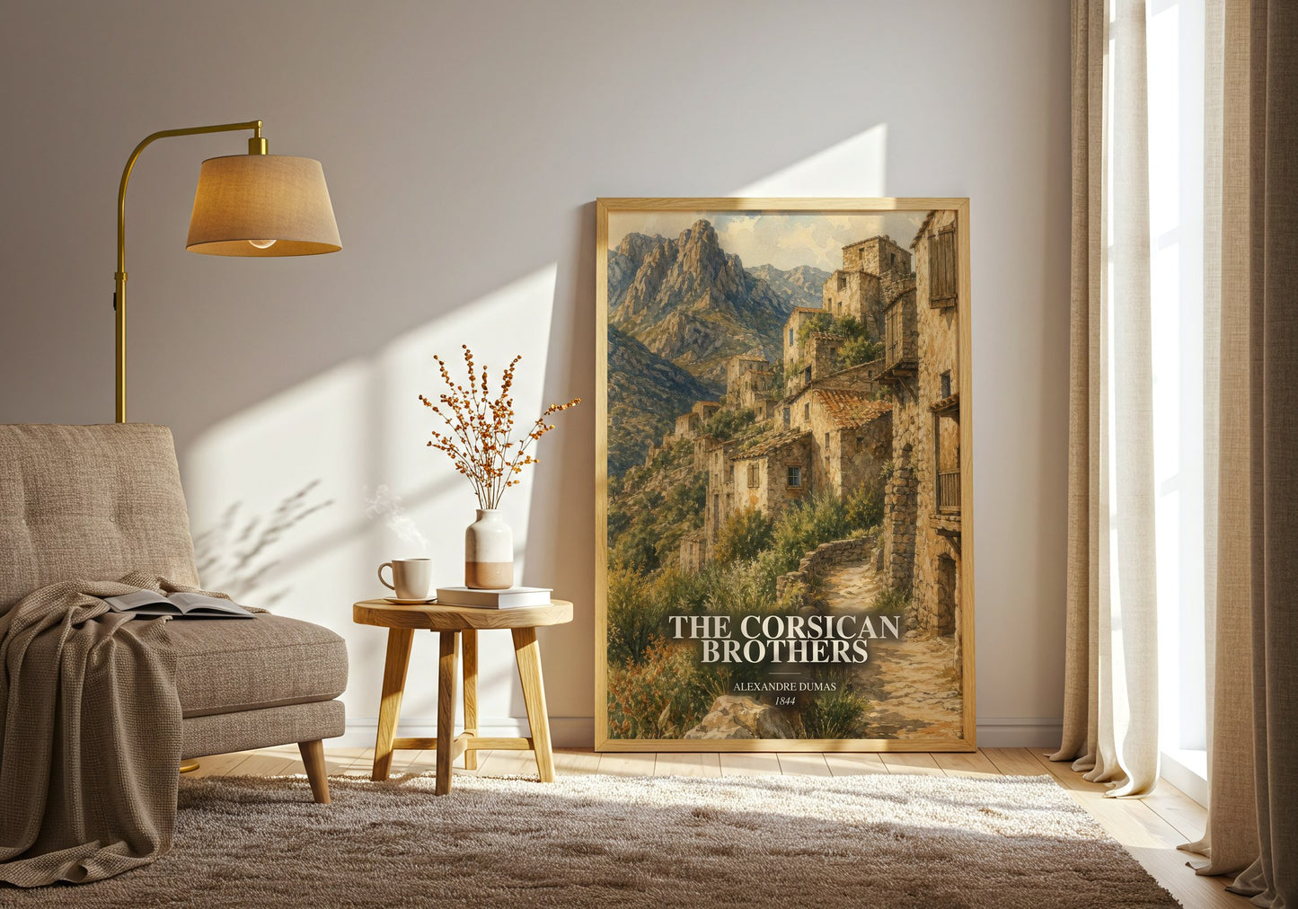 The Corsican Brothers watercolour print in frame leaning in hallway – adventure wall art