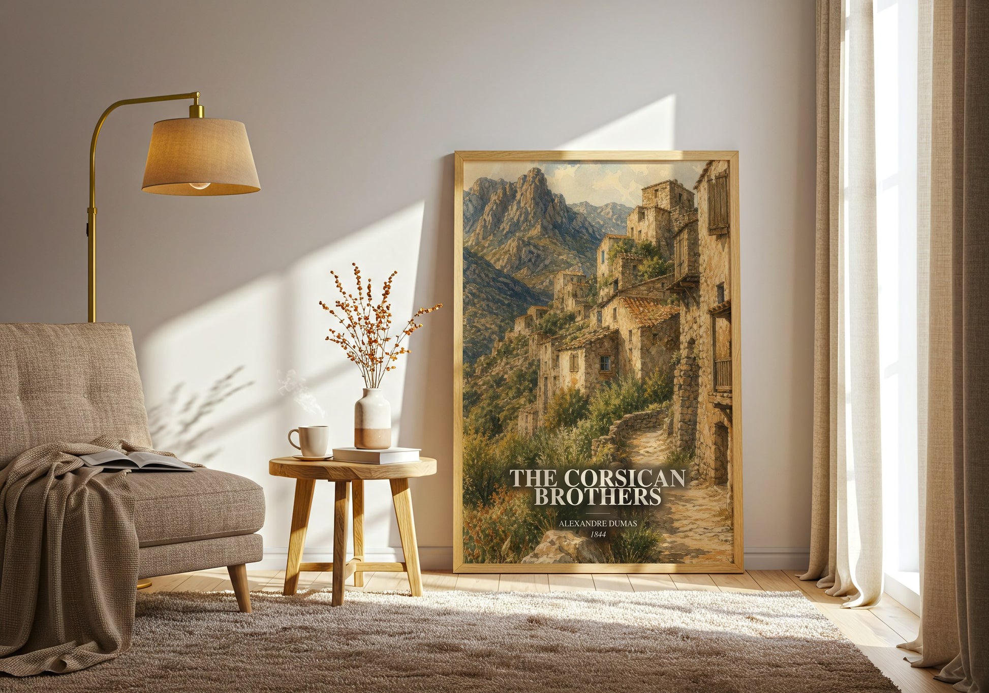The Corsican Brothers watercolour print in frame leaning in hallway – adventure wall art