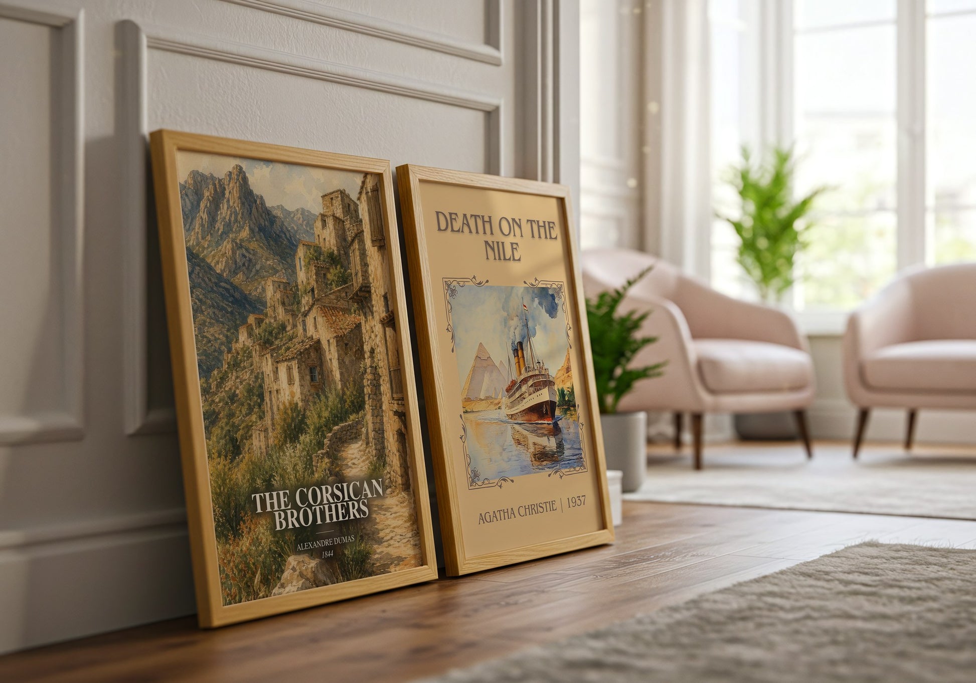 The Corsican Brothers watercolour print framed by window – literary home decor