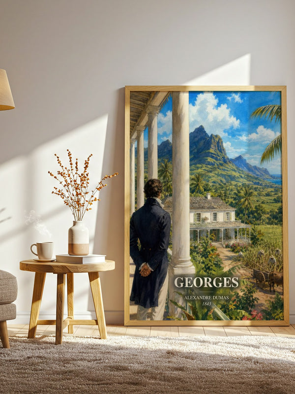 Georges watercolour print in frame leaning in hallway – historical fiction wall art
