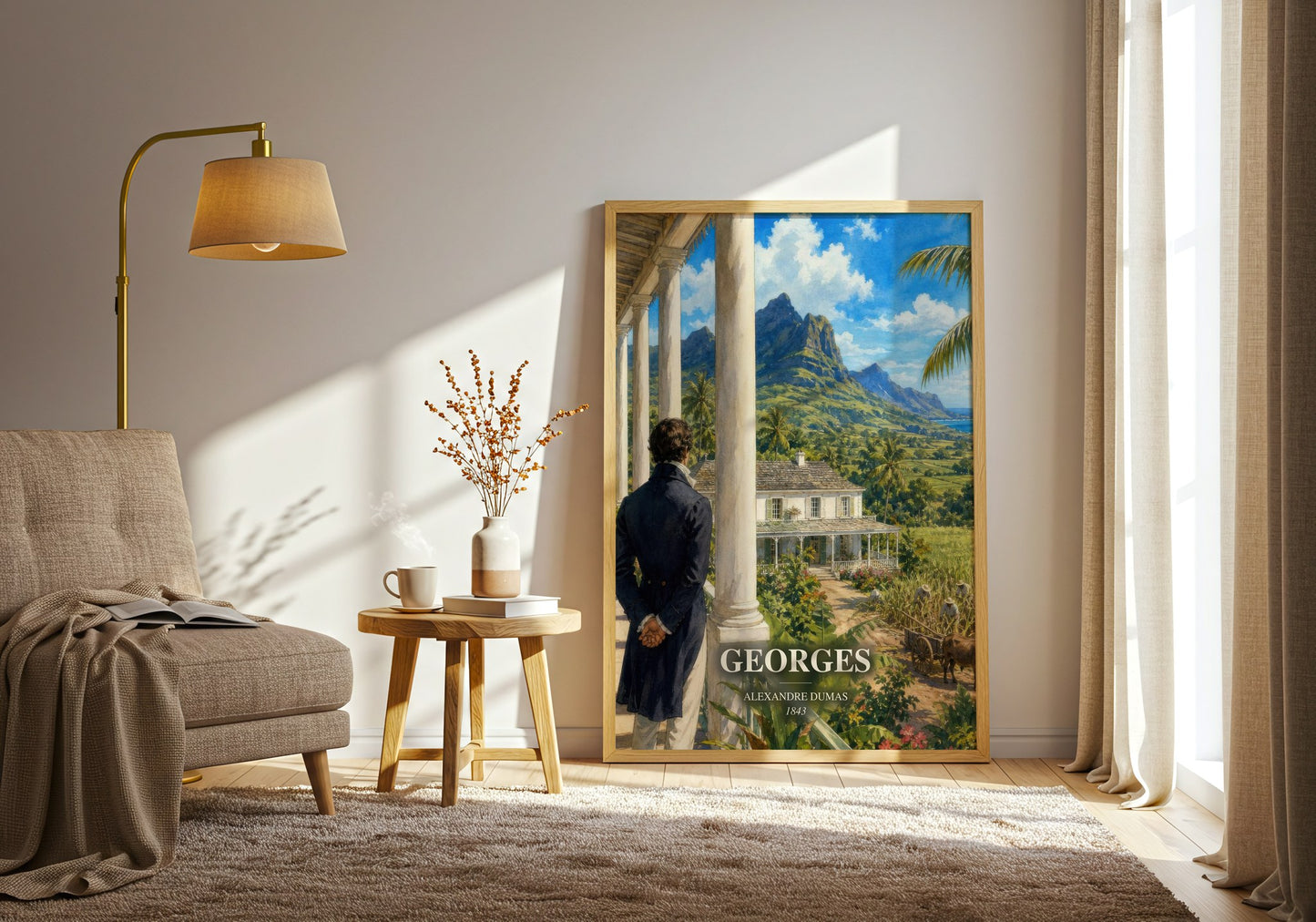 Georges watercolour print in frame leaning in hallway – historical fiction wall art