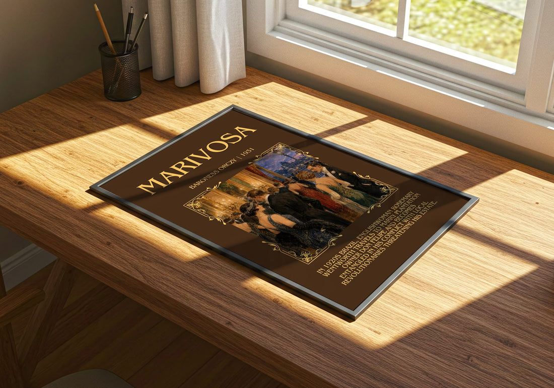 Marivosa Minimalist Book Poster by Baroness Orczy – print on a sunlit desk