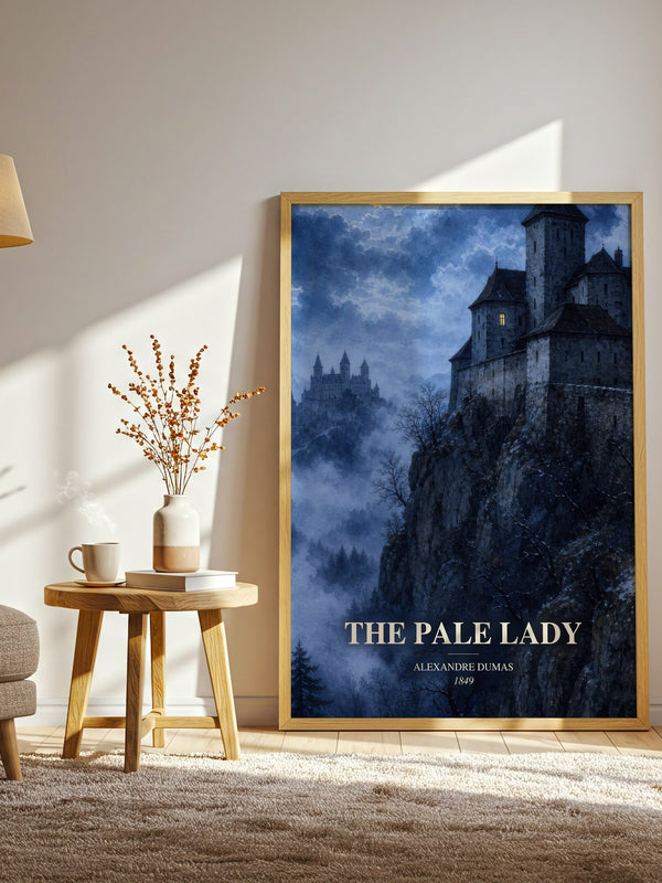 The Pale Lady watercolour print in frame leaning in hallway – gothic wall art