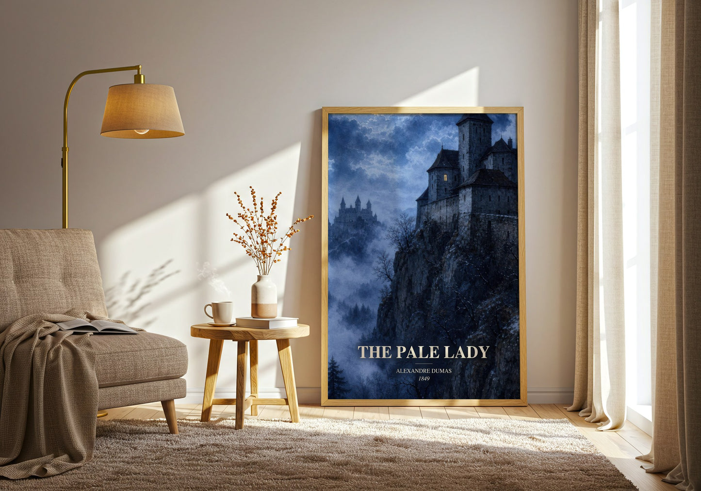The Pale Lady watercolour print in frame leaning in hallway – gothic wall art