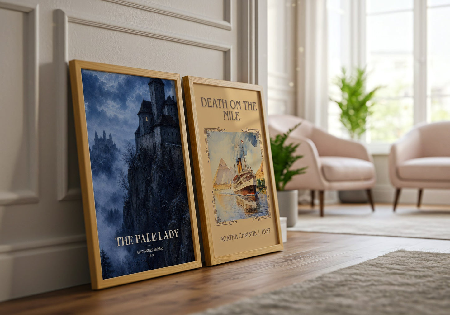 The Pale Lady watercolour print framed by window – literary home decor