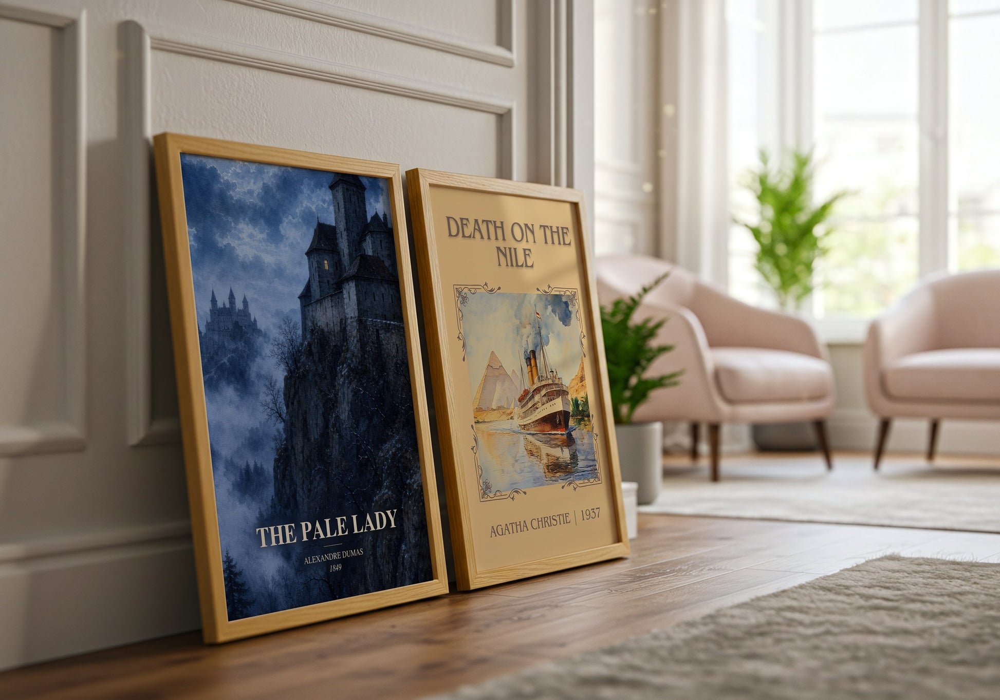 The Pale Lady watercolour print framed by window – literary home decor