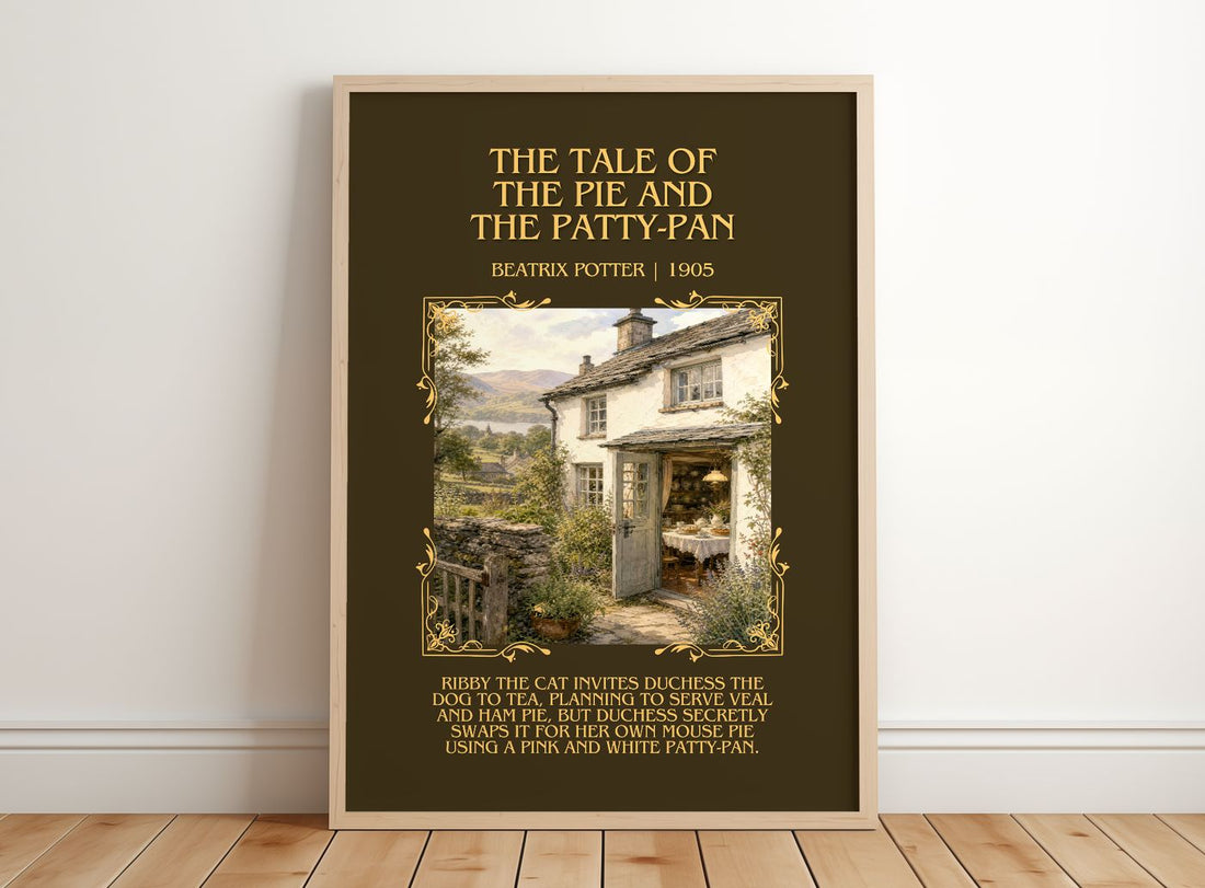 Tale Of The Pie And The Patty-Pan Minimalist Book Poster by B. Potter – framed print leaning on a wooden floor