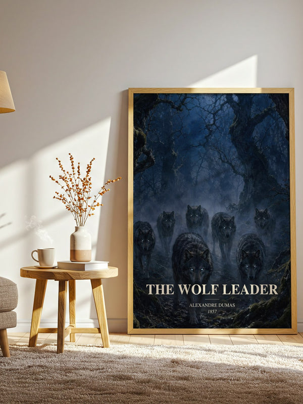 The Wolf Leader watercolour print in frame leaning in hallway – gothic wall art