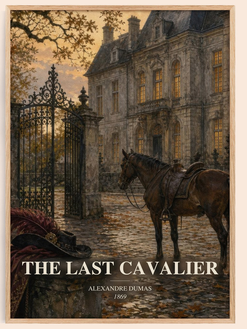 The Last Cavalier watercolour book poster by Alexandre Dumas – framed literary art print