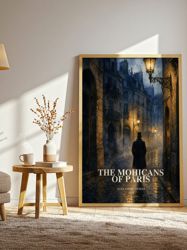 The Mohicans Of Paris watercolour print in frame leaning in hallway – historical fiction wall art