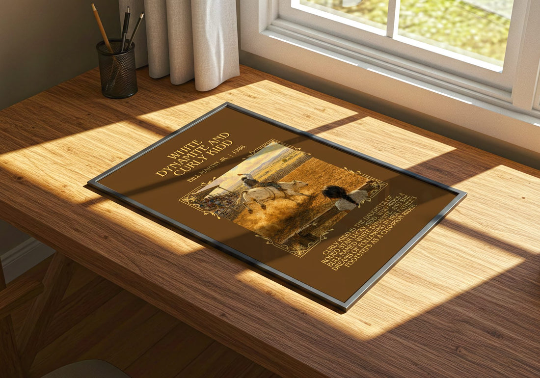 White Dynamite And Curly Kidd Minimalist Book Poster by B. Jr. – print on a sunlit desk