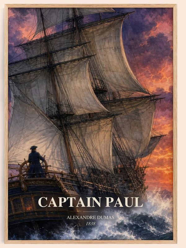 Captain Paul watercolour book poster by Alexandre Dumas – framed literary art print
