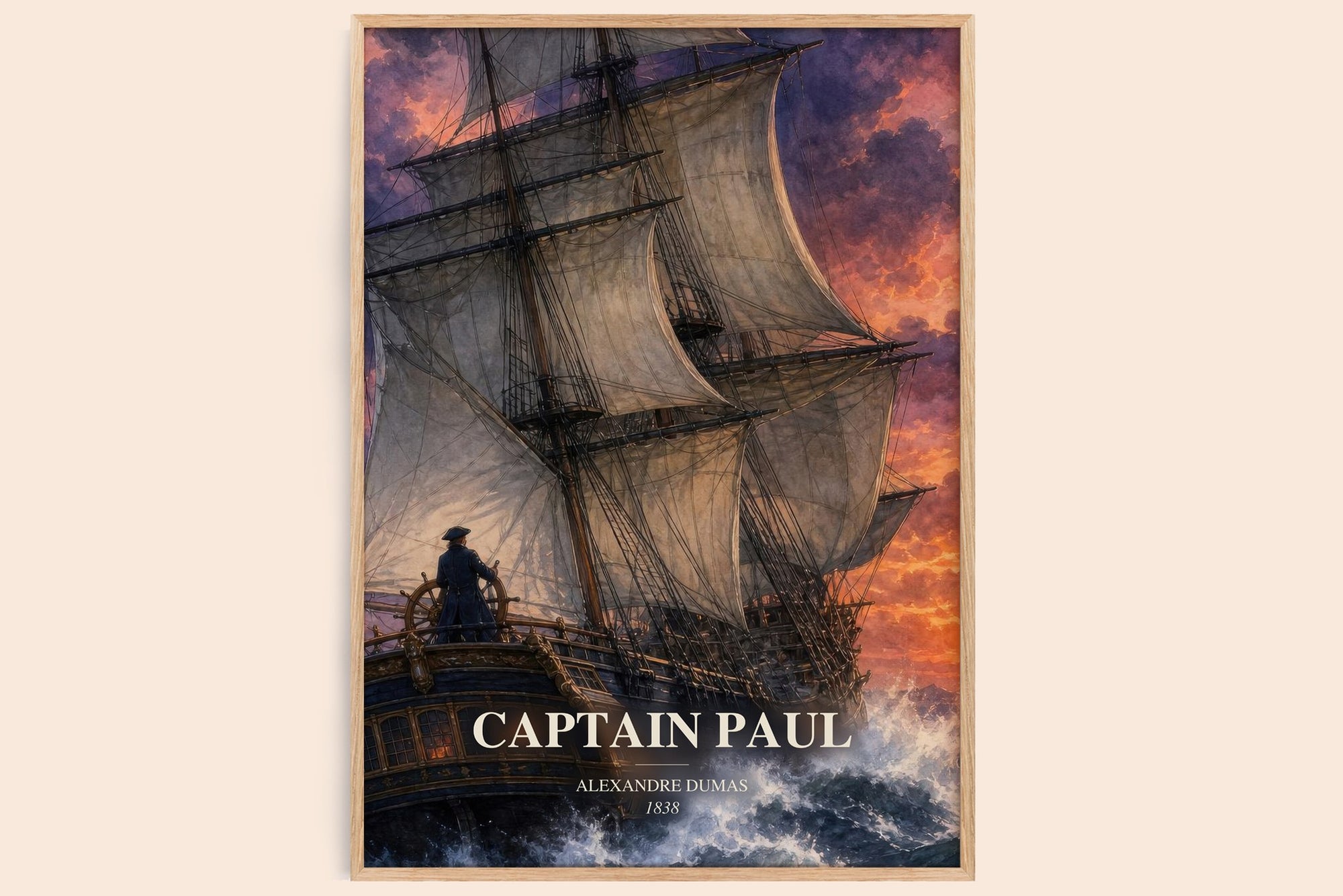 Captain Paul watercolour book poster by Alexandre Dumas – framed literary art print