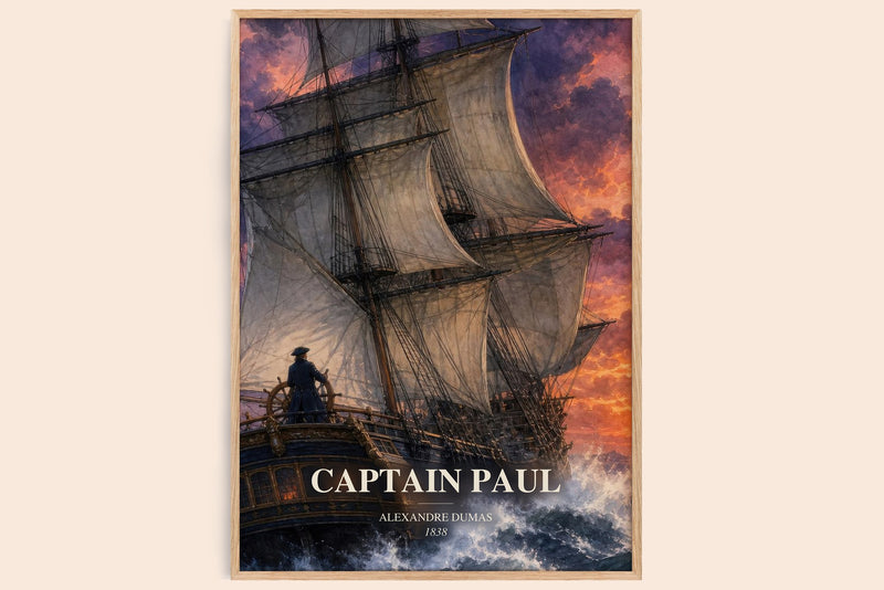 Captain Paul watercolour book poster by Alexandre Dumas – framed literary art print