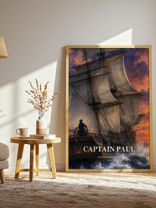 Captain Paul watercolour print in frame leaning in hallway – historical fiction wall art