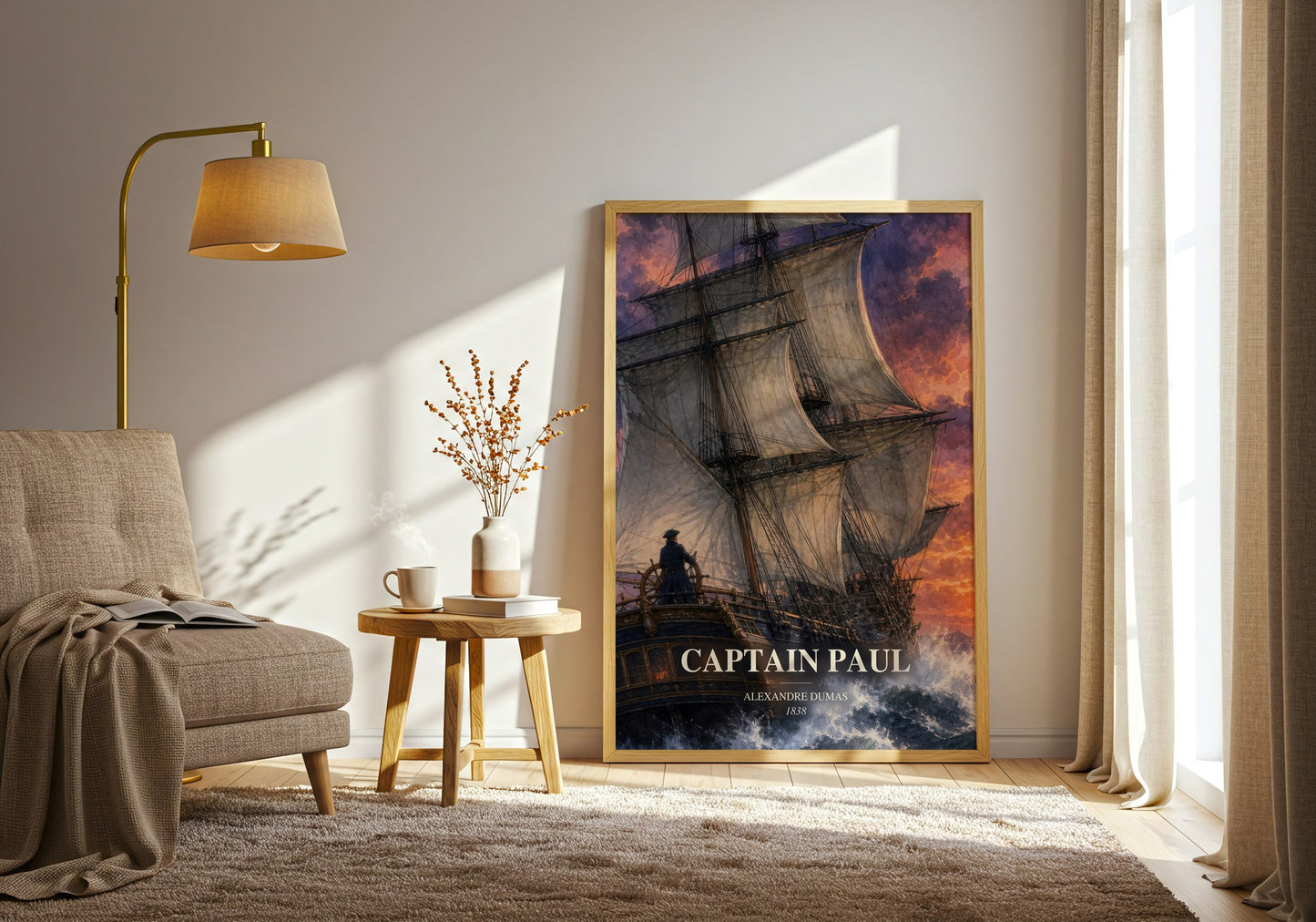 Captain Paul watercolour print in frame leaning in hallway – historical fiction wall art