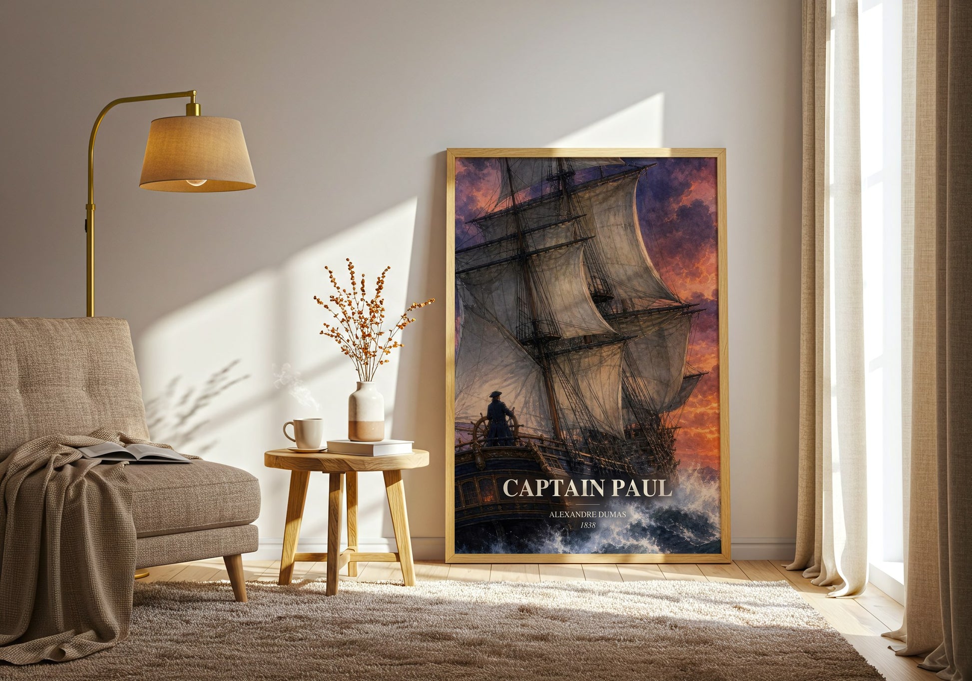 Captain Paul watercolour print in frame leaning in hallway – historical fiction wall art