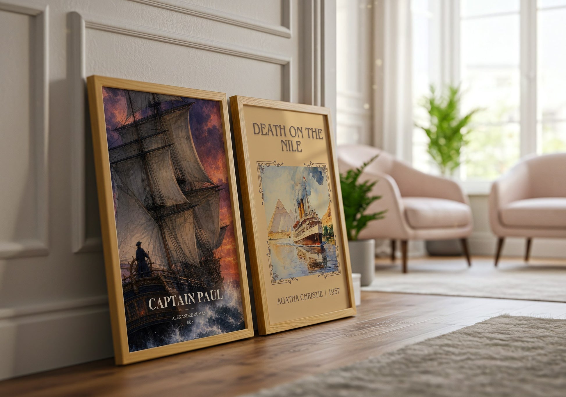 Captain Paul watercolour print framed by window – literary home decor