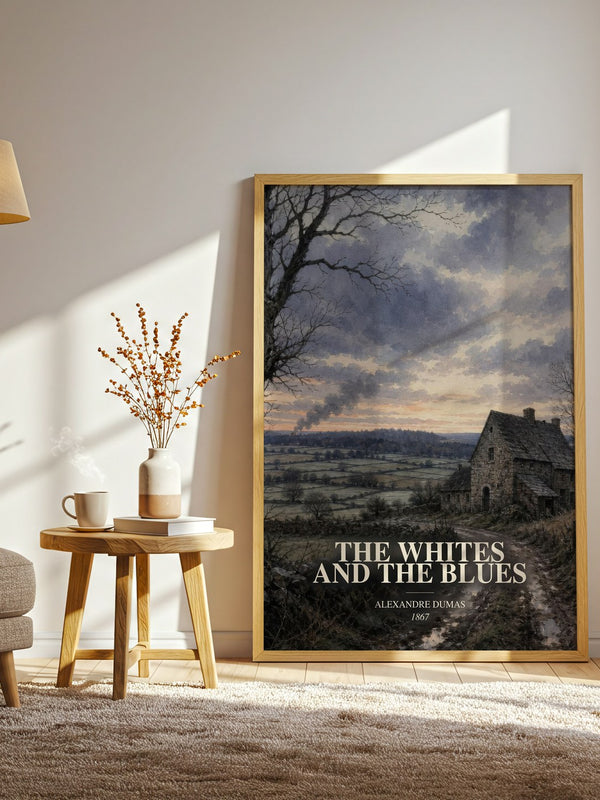 The Whites And The Blues watercolour print in frame leaning in hallway – historical fiction wall art