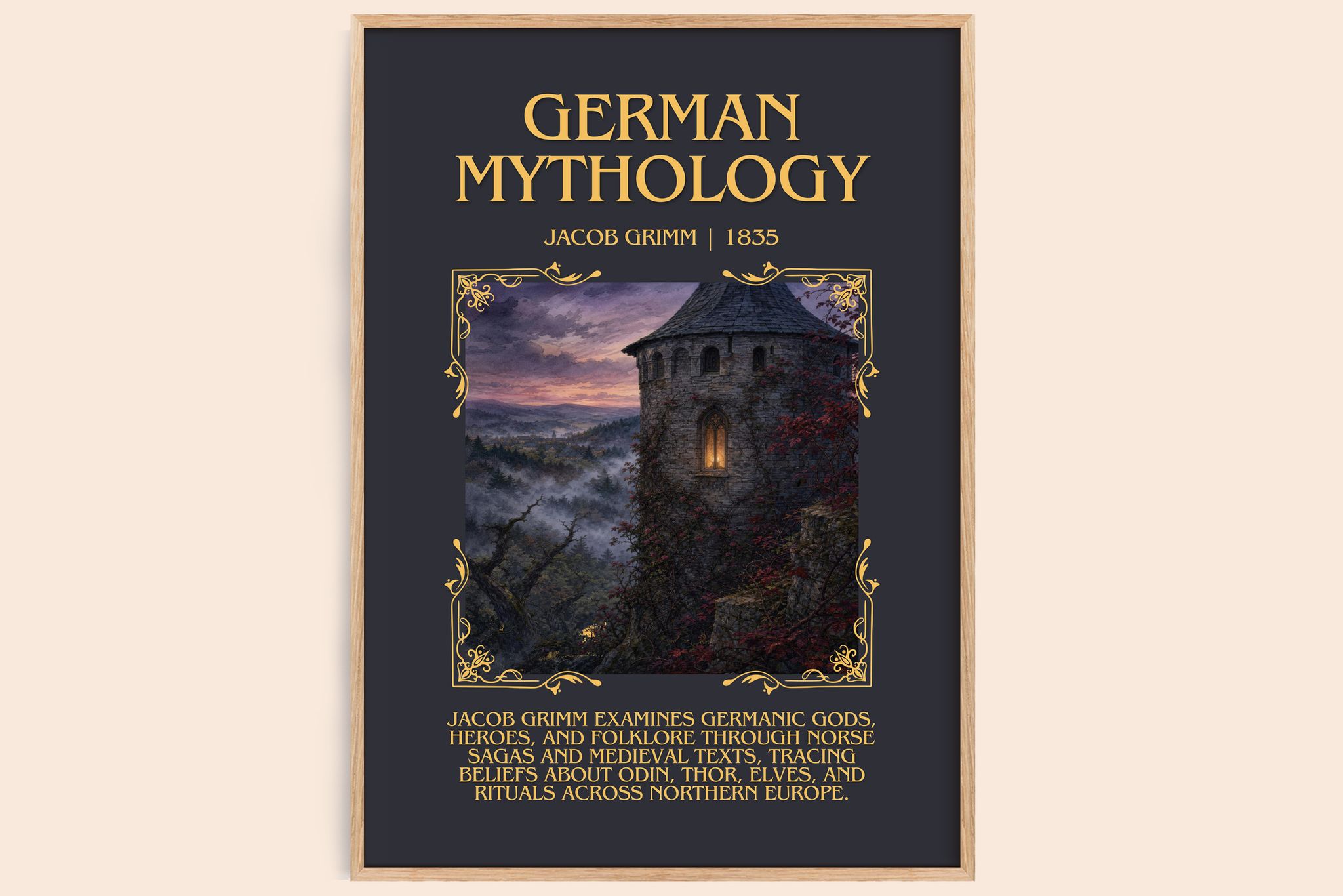 German Mythology Minimalist Book Poster by Jacob Grimm