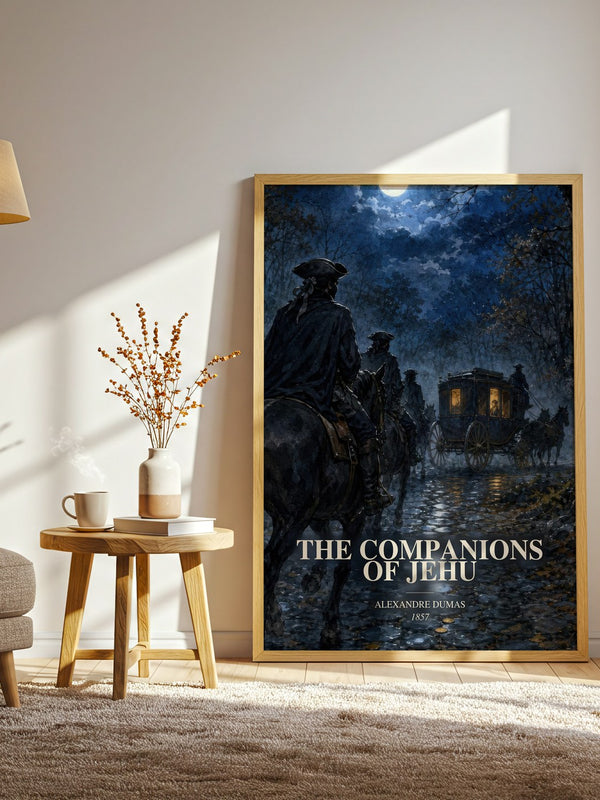 The Companions Of Jehu watercolour print in frame leaning in hallway – historical fiction wall art