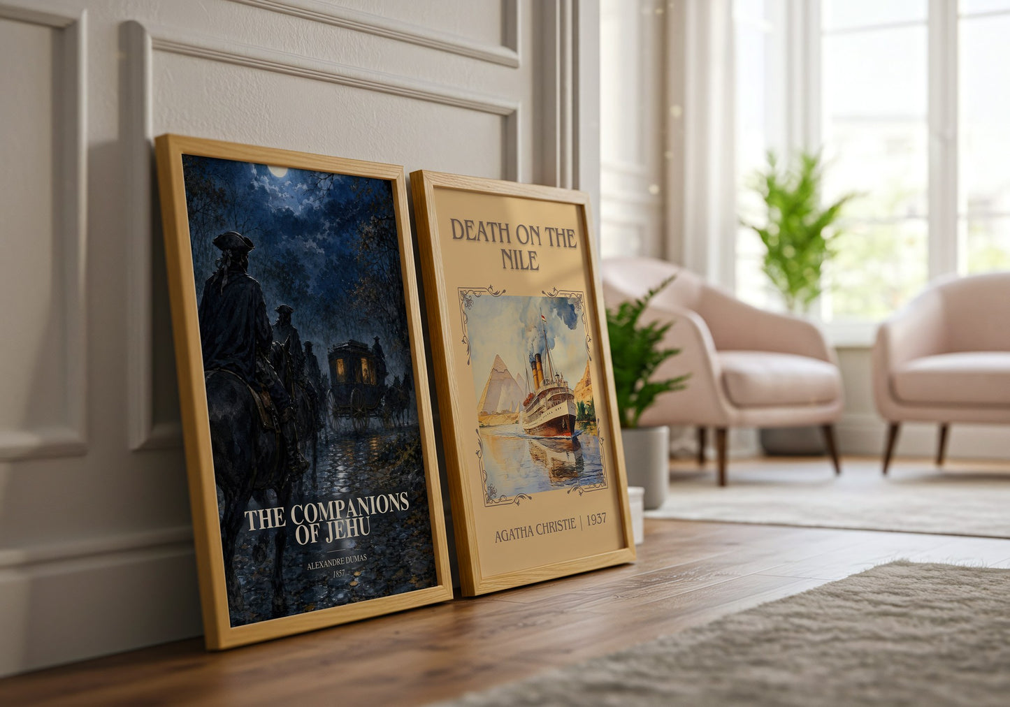 The Companions Of Jehu watercolour print framed by window – literary home decor