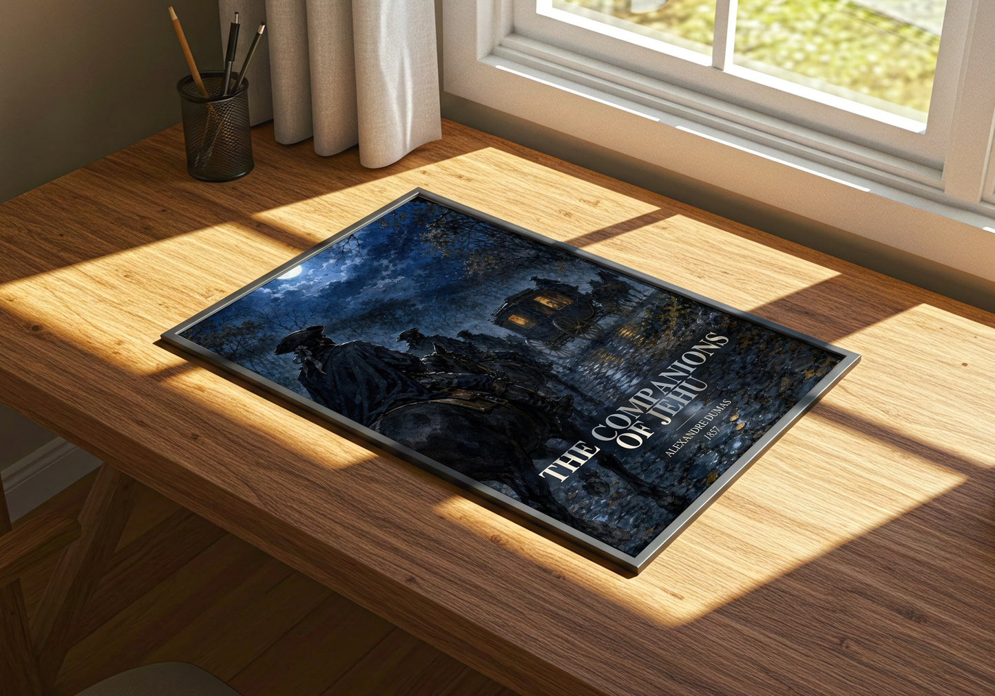 The Companions Of Jehu watercolour book poster framed on wall – historical fiction wall art