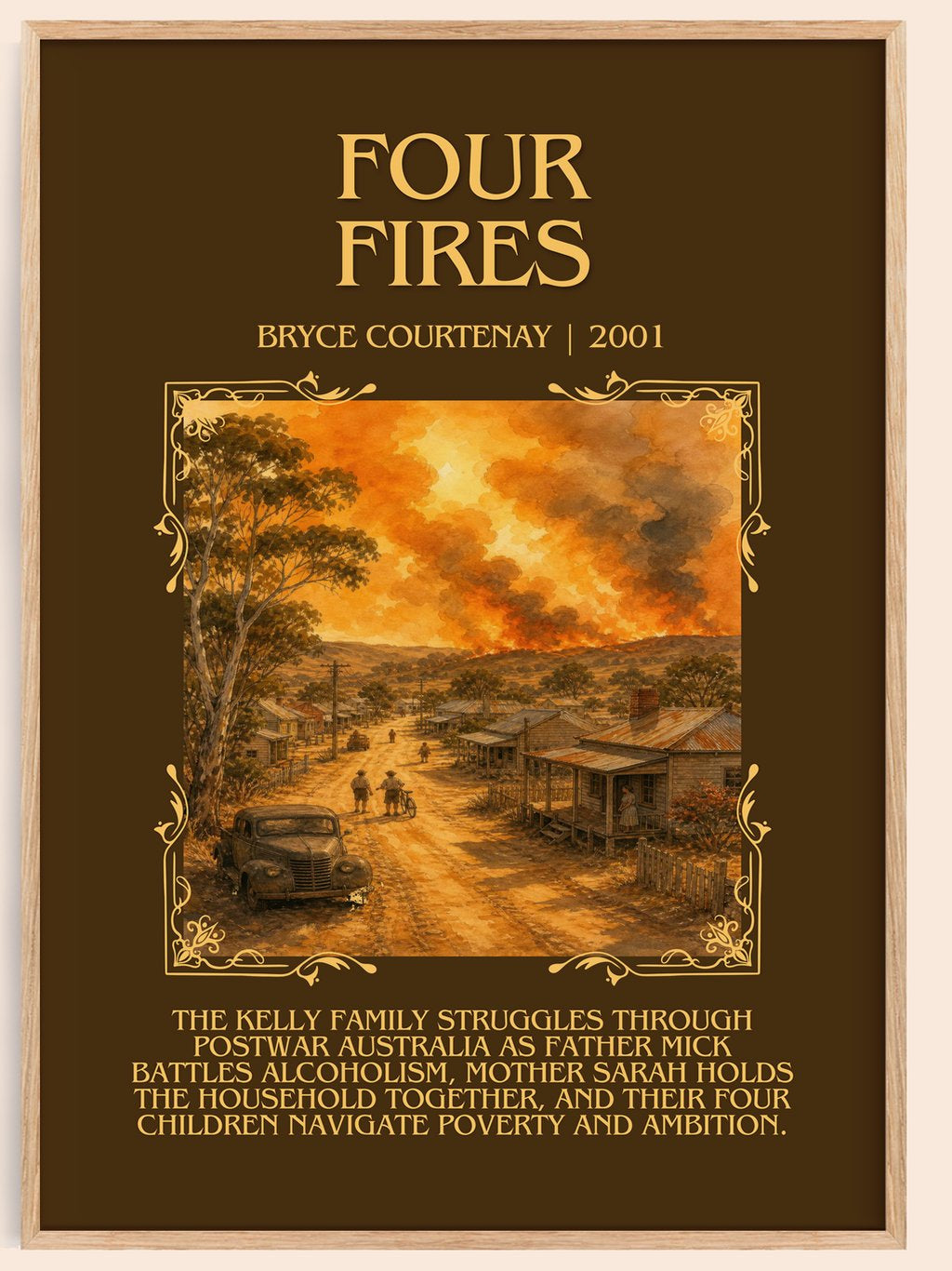 Four Fires Minimalist Book Poster by Bryce Courtenay – book poster