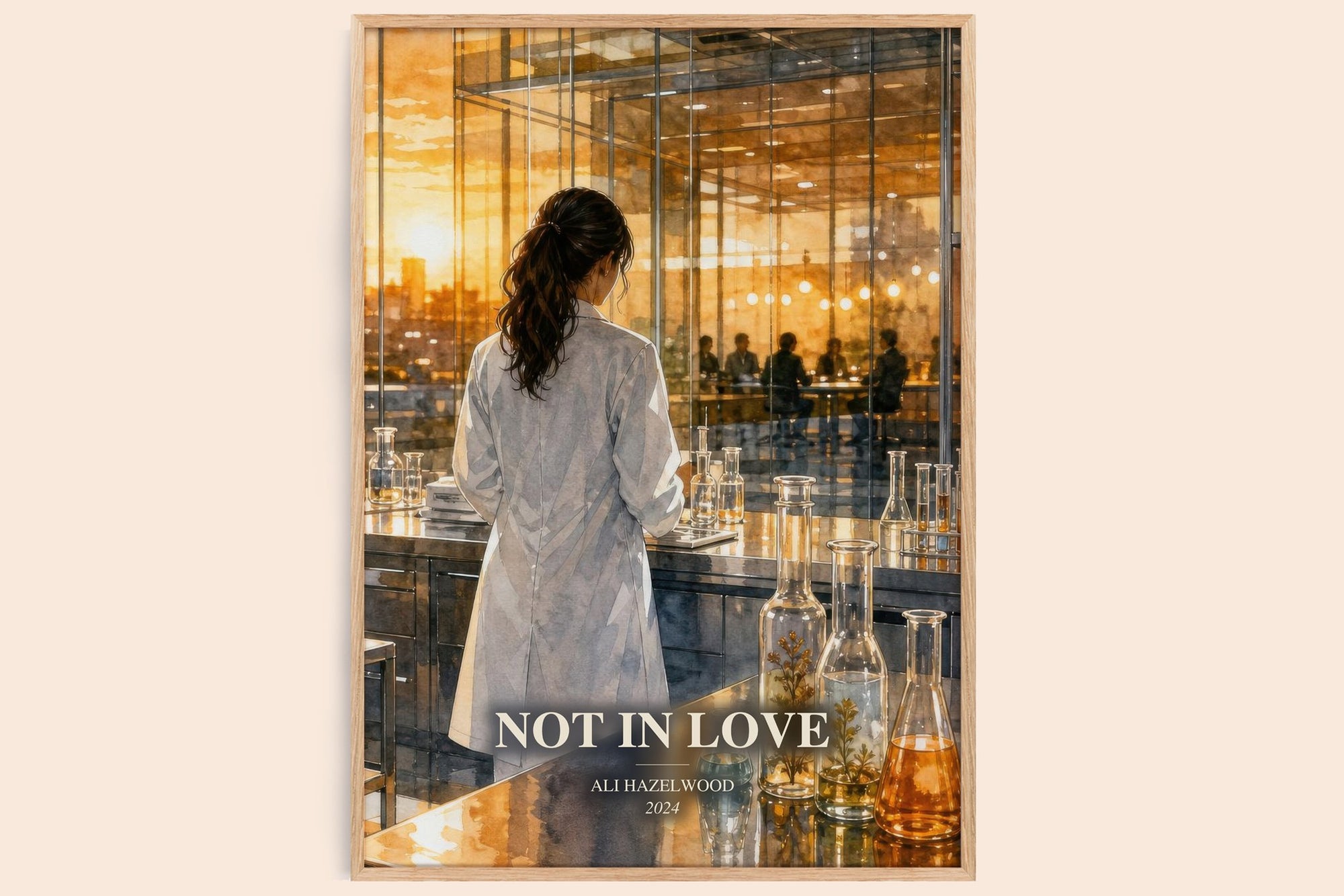 Not In Love watercolour book poster by Ali Hazelwood – framed literary art print